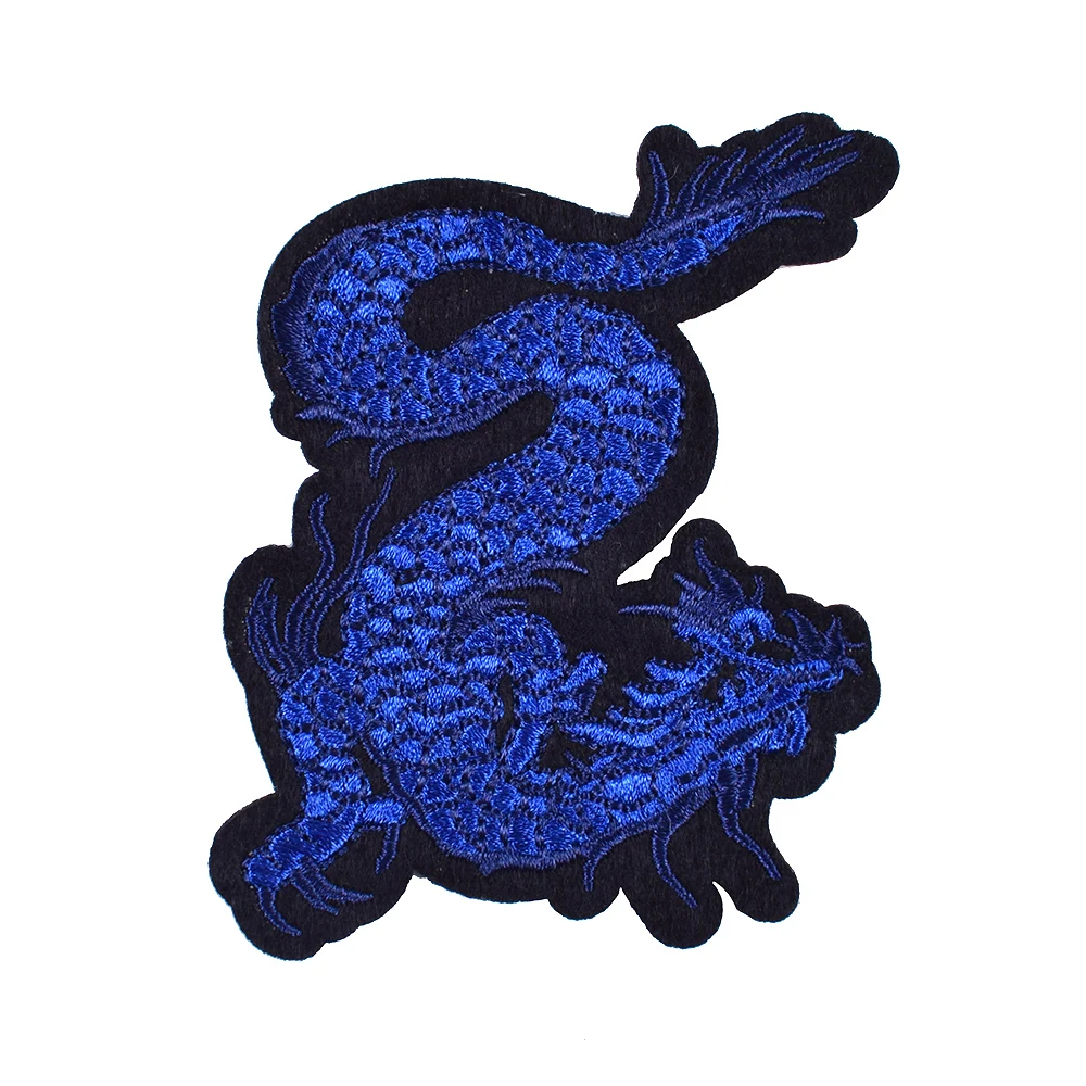 1Pc Blue Dragon Animal Embroidery Patches Biker Embroidered for Jacket Clothing Ironed Sewn on Badge