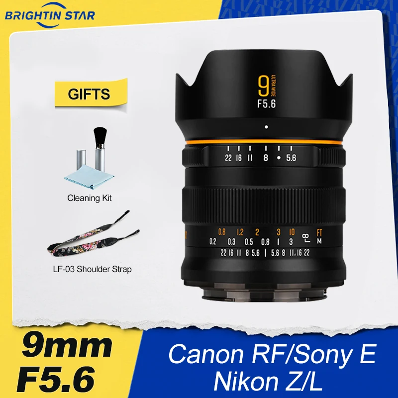 Brightin Star 9mm F5.6 Full Frame Fisheye Large Aperture Manual Focus Mirrorless Camera Lens for Sony E Canon RF Nikon Z Leica L