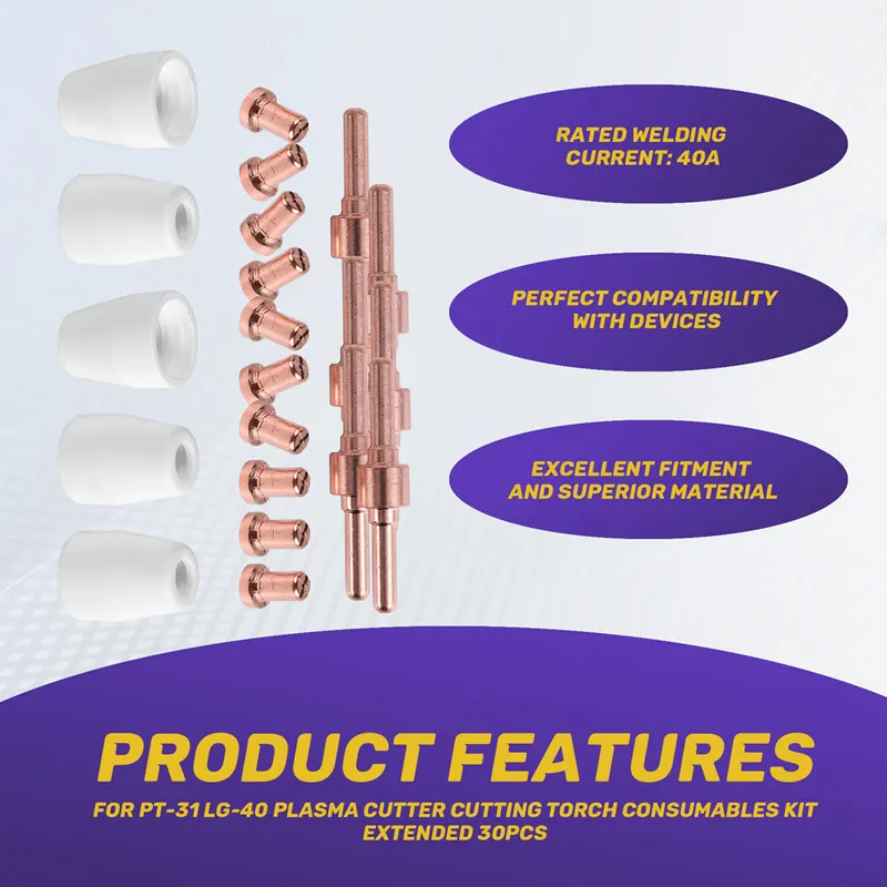 PT-31 -40 플라즈마 커터 절단 토치 소모품 키트 확장 30개용 F-F