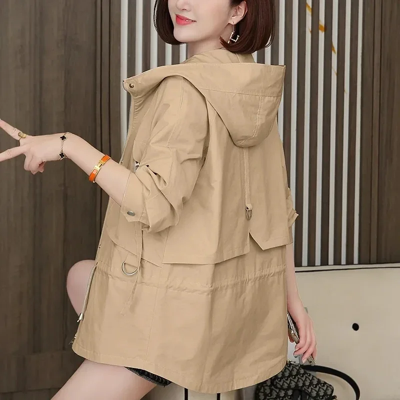 Women's Windbreaker Spring and Autumn 2024 New Mother Middle Aged Loose Coat and Thin Lining Korean Trench Hooded 3XL B277