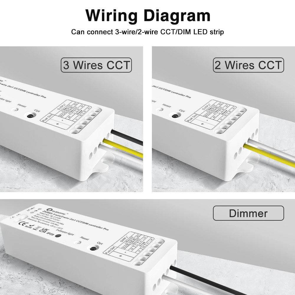 GLEDOPTO 2 Wires CCT/DIM ZigBee 3.0 Smart LED Strip Controller Work with SmartThings Alexa Smartlife App Voice RF Remote Control