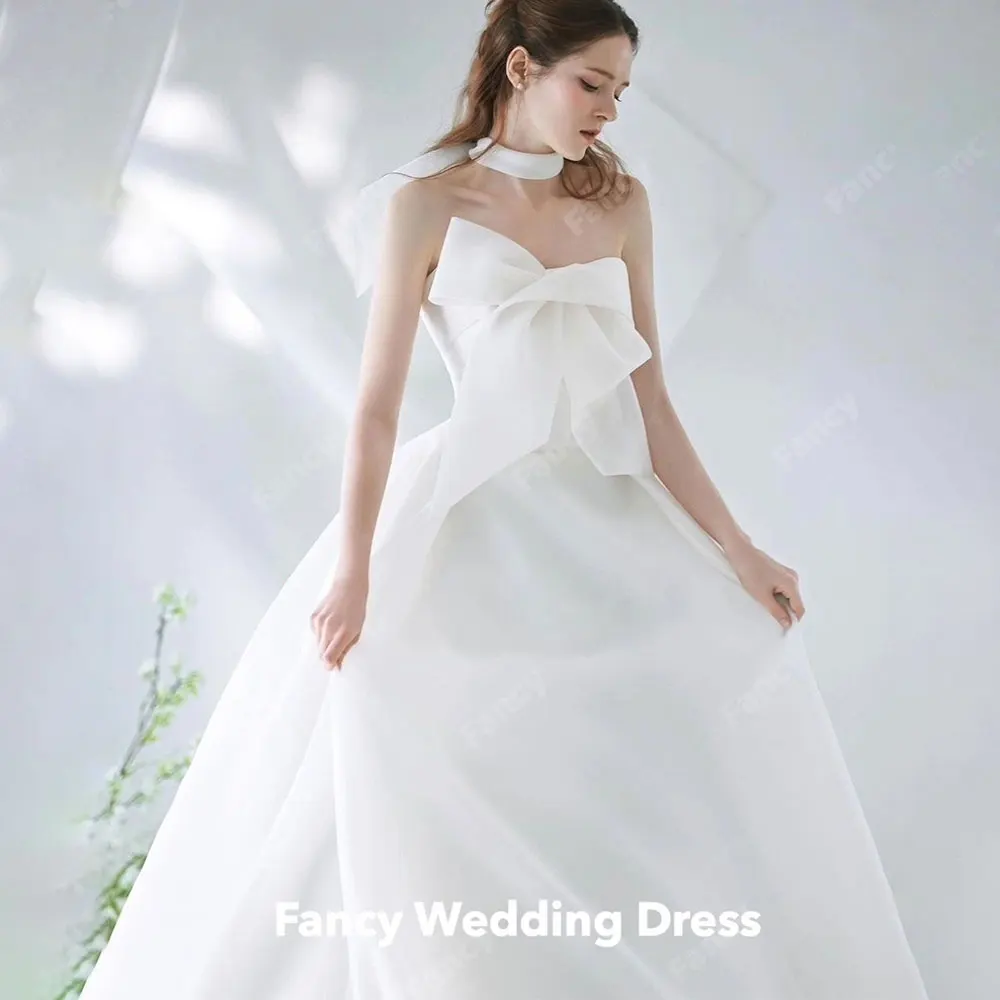 

Fancy Elegant Ivory Strapless Wedding Dress Korea Photo Shoot Sleeveless Organza Bridal Gown Floor Length Back Corset 웨딩드레스