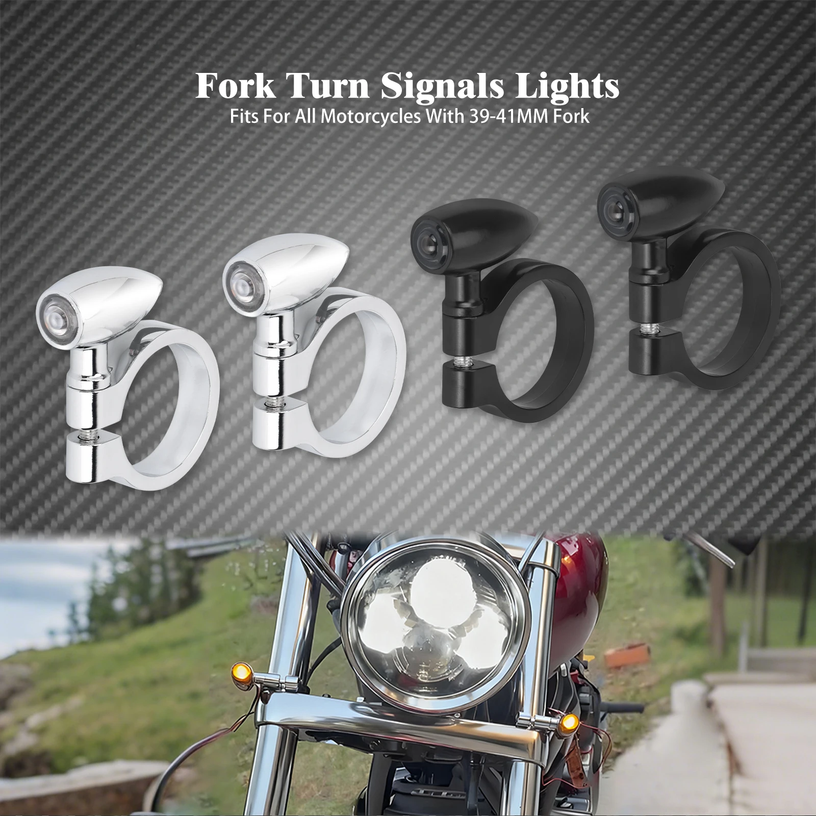 Motorcycle Front Fork Turn Signal LED Light Universal Amber Indicator Blinker Lamp W/Mounting Bracket For Harley XL Dyna For BMW
