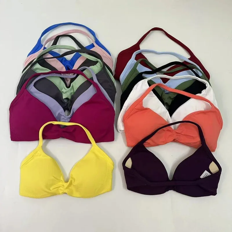 

Sports Bra Strappy Backless Yoga Gym Bra Removable Cups Women Workout Clothing Gym Top Halter Sport Bras