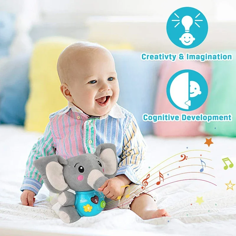 Cute Soothing Doll Plush Elephant Music Baby Sensory Toys Cute Stuffed Aminal Light Up Tummy Time Newborn Kawaii Gifts for Kids