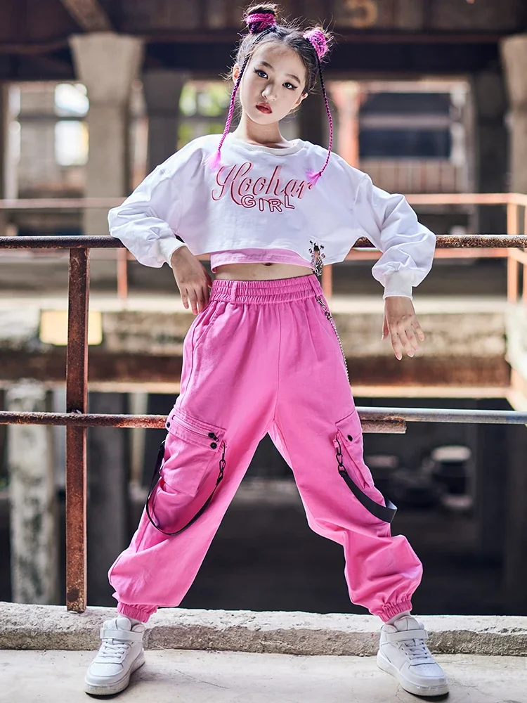 Kinder Jazz Dance Kostüme Weiß Langarm Lose Hosen Mädchen Hip Hop Performance Kleidung Street Dancewear Rave Kleidung