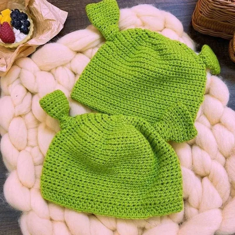 Unisex Hand Knitted Shrek Hats, Beanie Hat, Warm Durable Hand Knitted Cap, Cosplay Dome Cap, Wool Winter Hat for Children
