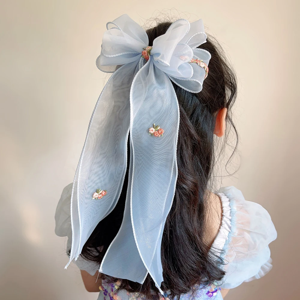 Korean Children's Braided Hairpin Embroidered Floreal Hair Accessories Princess Girl Ponytail Headdress Top Clip For Kids