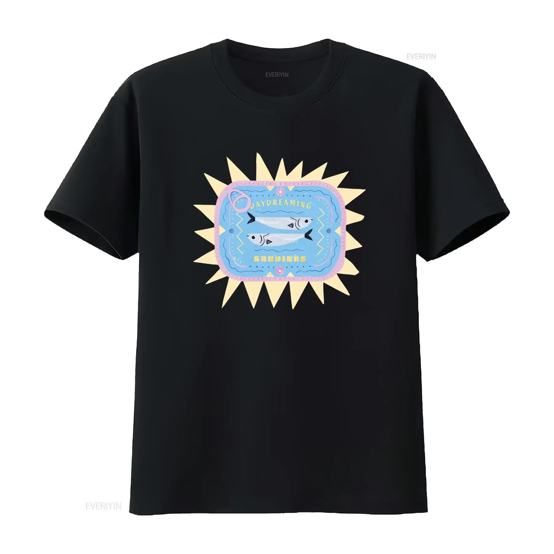 DAYDREAMING SARDINES T Shirt Fish drawing vintage tee colorful art sealife vintage Washed designer clothes streetwear Stylish
