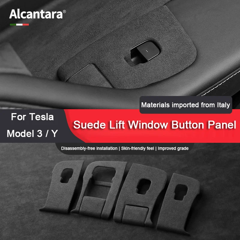 

4Pcs Italian Premium Alcantara Window Lifter Cover For Tesla Model 3, Model Y Window Switch Button Decoration Frame Accessories