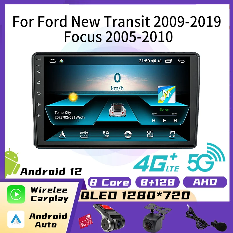 Radio 2 Din Android Car GPS Navigation for Ford New Transit 2009-2019 Head Unit Autoradio Multimedia Player Stereo Audio Auto