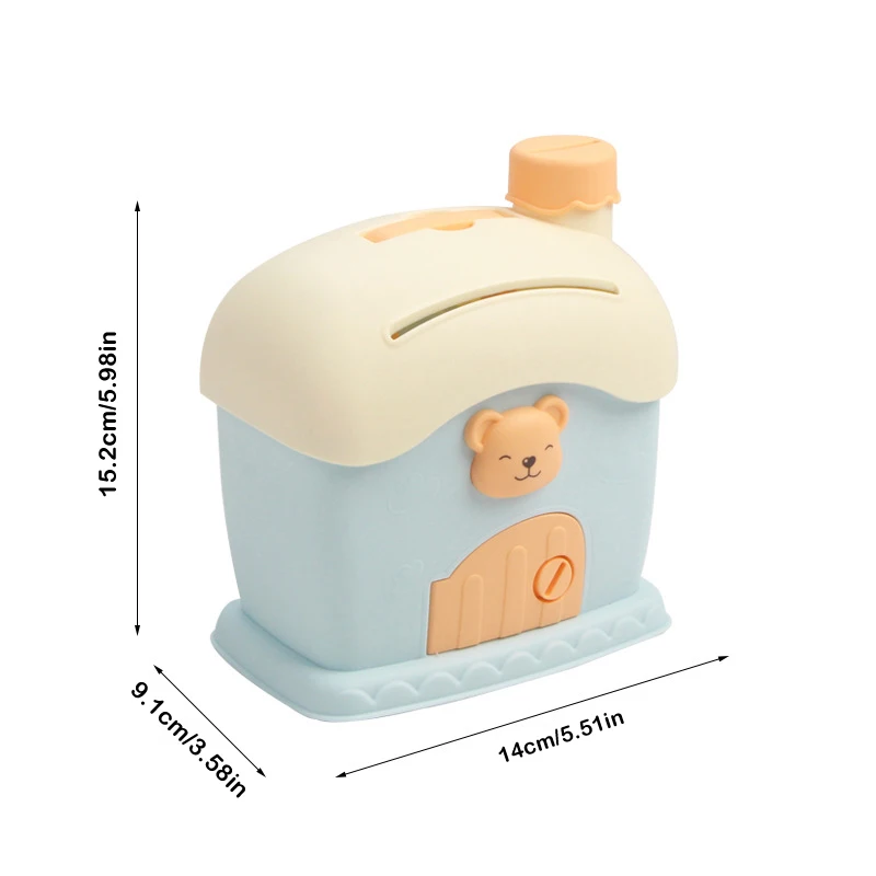 Von Film inspiriertes Bären-Sparschwein für Kinder mit Schlüssel und Schloss; Entzückendes quadratisches Münzbank mit Pilzhaus