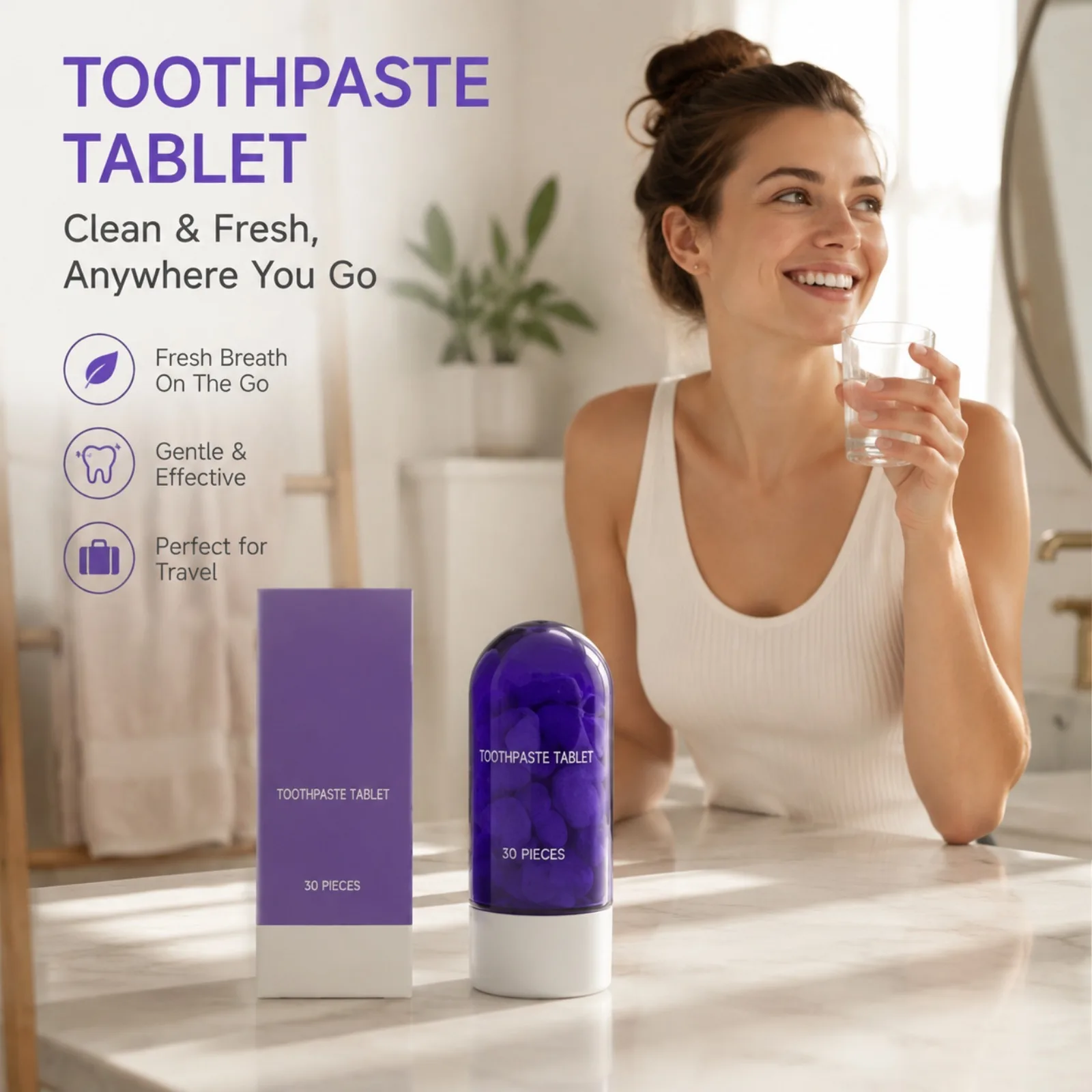 Purple Teeth Whitening Oral Cleaning Removal Toothpaste Tablets Improve Dental Yellowing Oral Care for Lasting Bright Smile