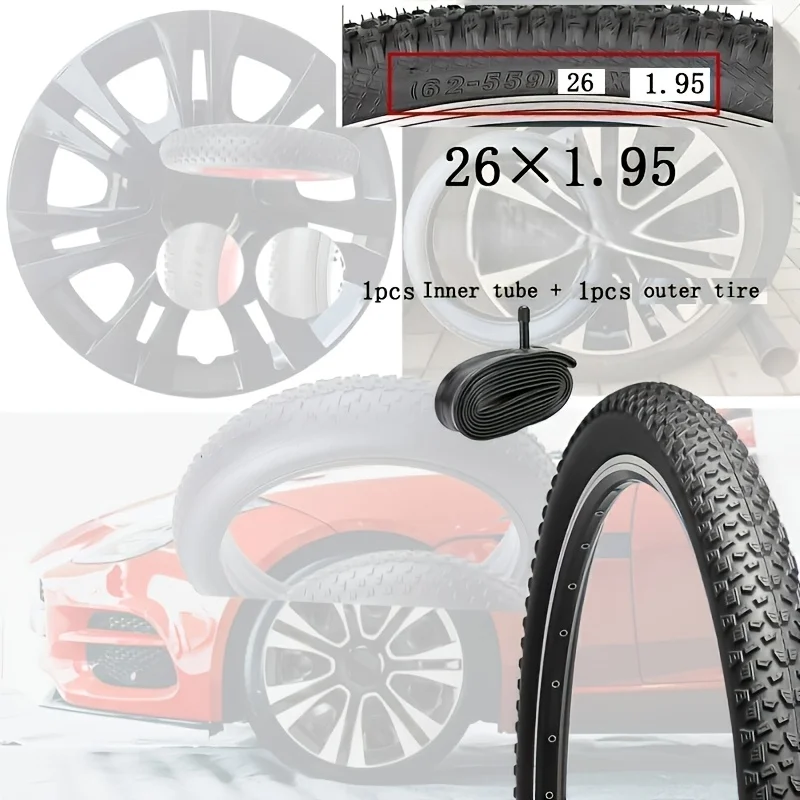 1 Stück Fahrradreifen und 1 Stück Schlauch-Set 24 26 27,5 x 1,95 Zoll AV32mm Schrader-Ventil MTB Fahrradreifen Ersatzteile-Kit – Detail 3