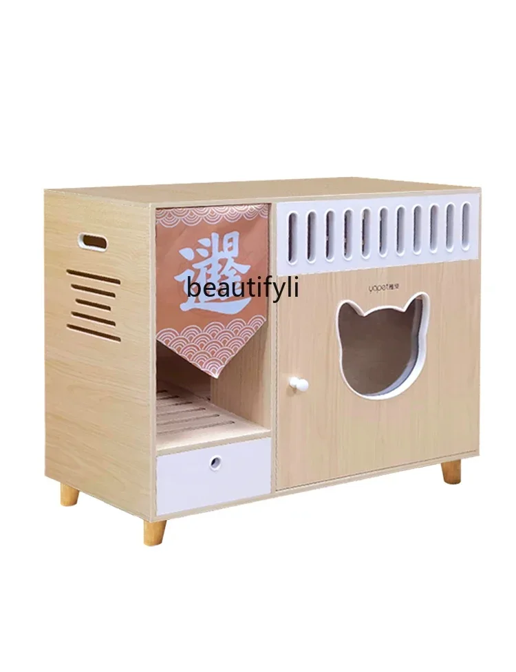 LXCat Toilet Semi-Enclosed Cat Litter Cat Litter Box Indoor Solid Wood Sand Filter Anti-Splash  House CabinetSSS