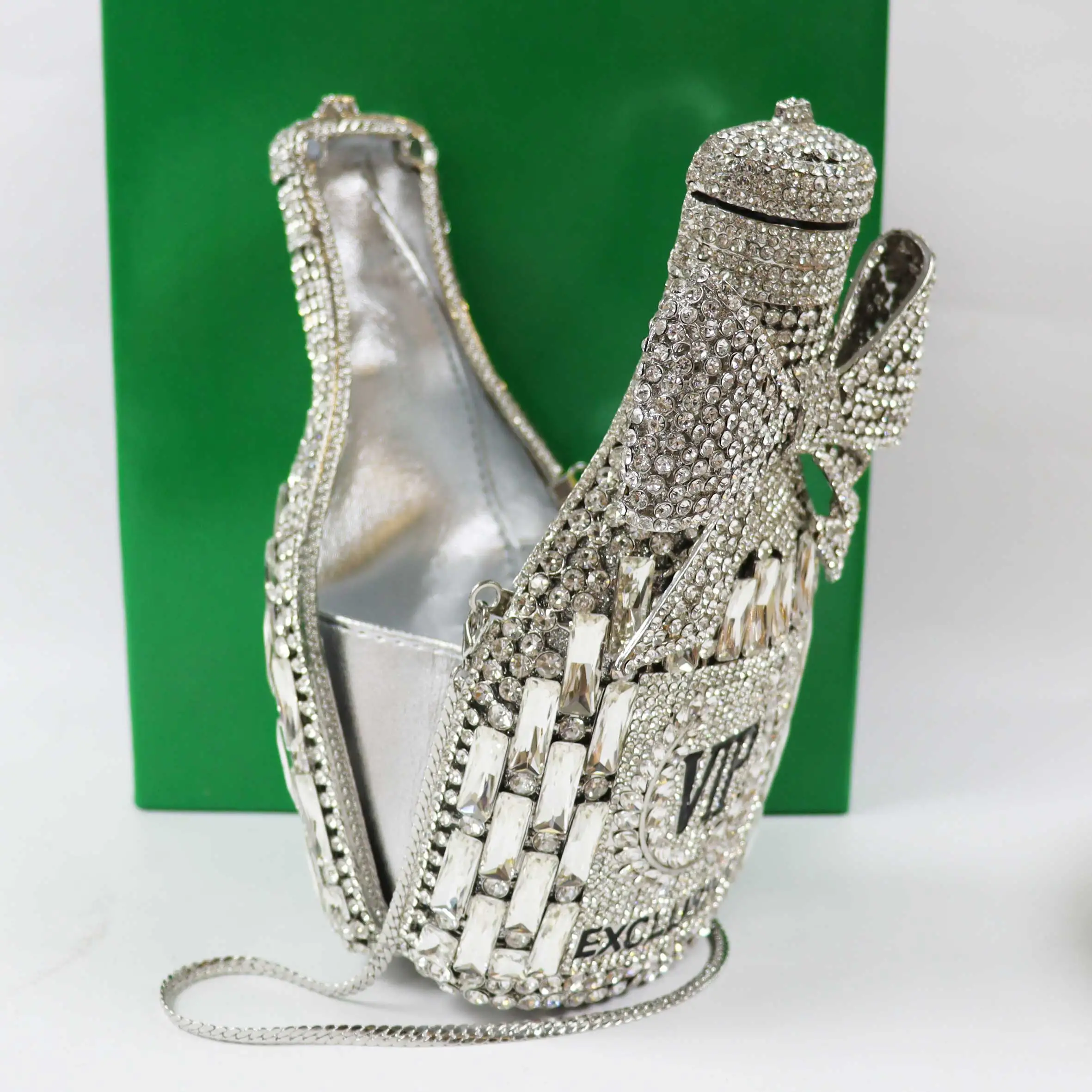 KHNmeet bottiglia di Champagne borse da sera in cristallo argento pochette con strass borse di lusso con fiocco VIP cinese sm260