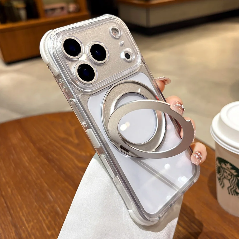 Kristallklare MagSafe-Handyhülle für iPhone 18 17 16 15 14 Pro Max mit drehbarer magnetischer Halterung, stoßfester Bumper-Cover – Detail 10