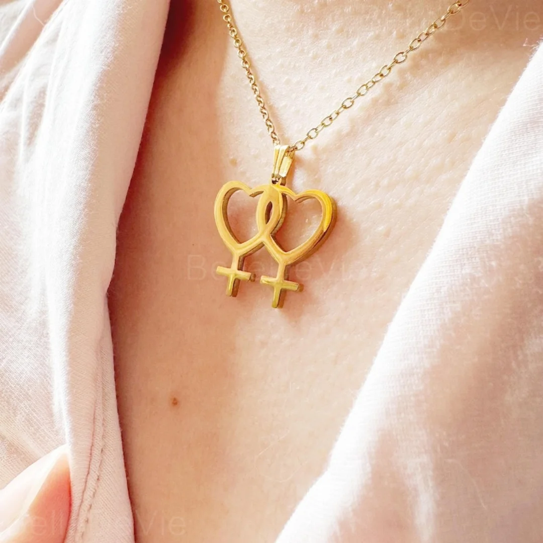Stainless Steel Venus Symbol Charm Female Lesbian LGBT Necklace Women Pendant LES Gold Silver Color  Wedding Jewelry