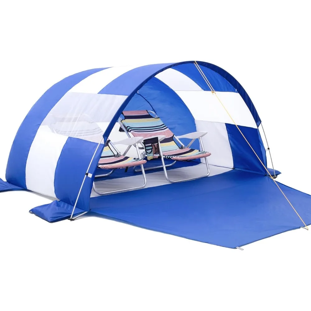 ¡Venta caliente! Tienda de playa portátil grande, sombra de playa para 2-4 personas, dosel de refugio solar de fácil instalación, protección UV, lucha contra los vientos de 15 Mph