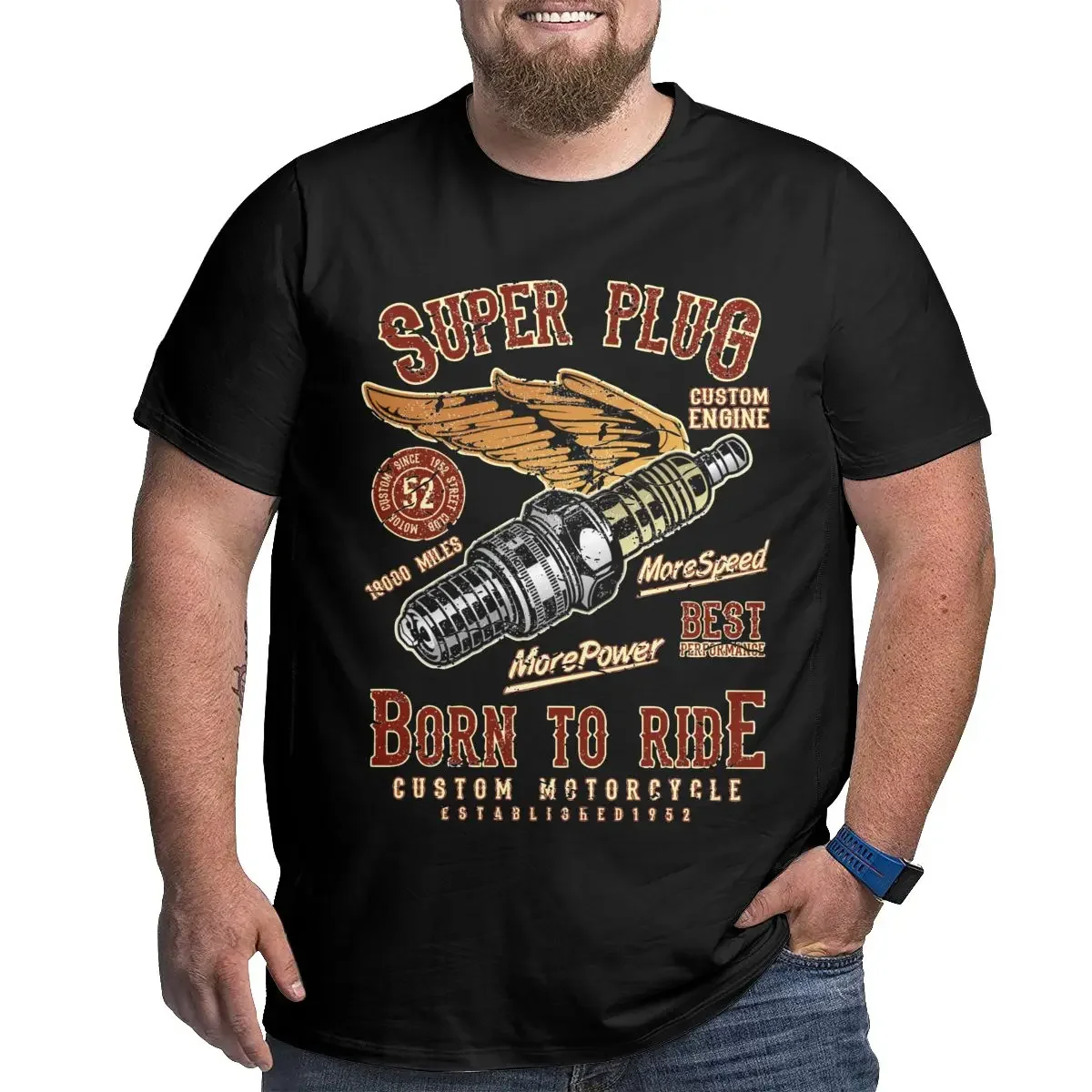 Spark Super Plug Born To Racing T-Shirt Men Cotton T Shirt Motorcycle Bike Race Big Tall Tee Shirt Big Size 4XL 5XL 6XL Tops