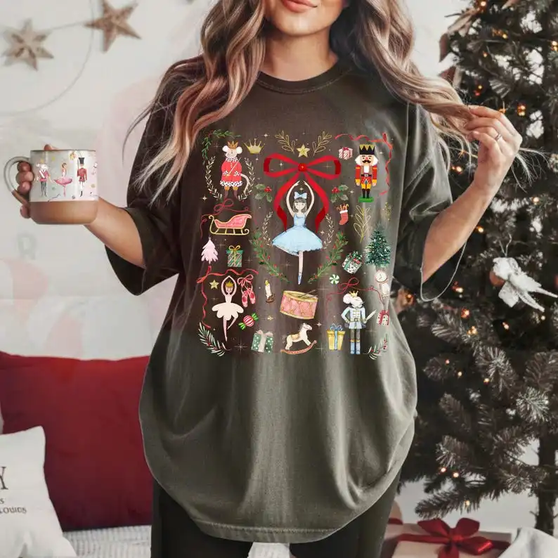 Nutcracker Ballet Christmas T-Shirt: Holiday Tee High Quality Cotton New in Tops & Tees Merry Christmas Cartoon Graphic T Shirts