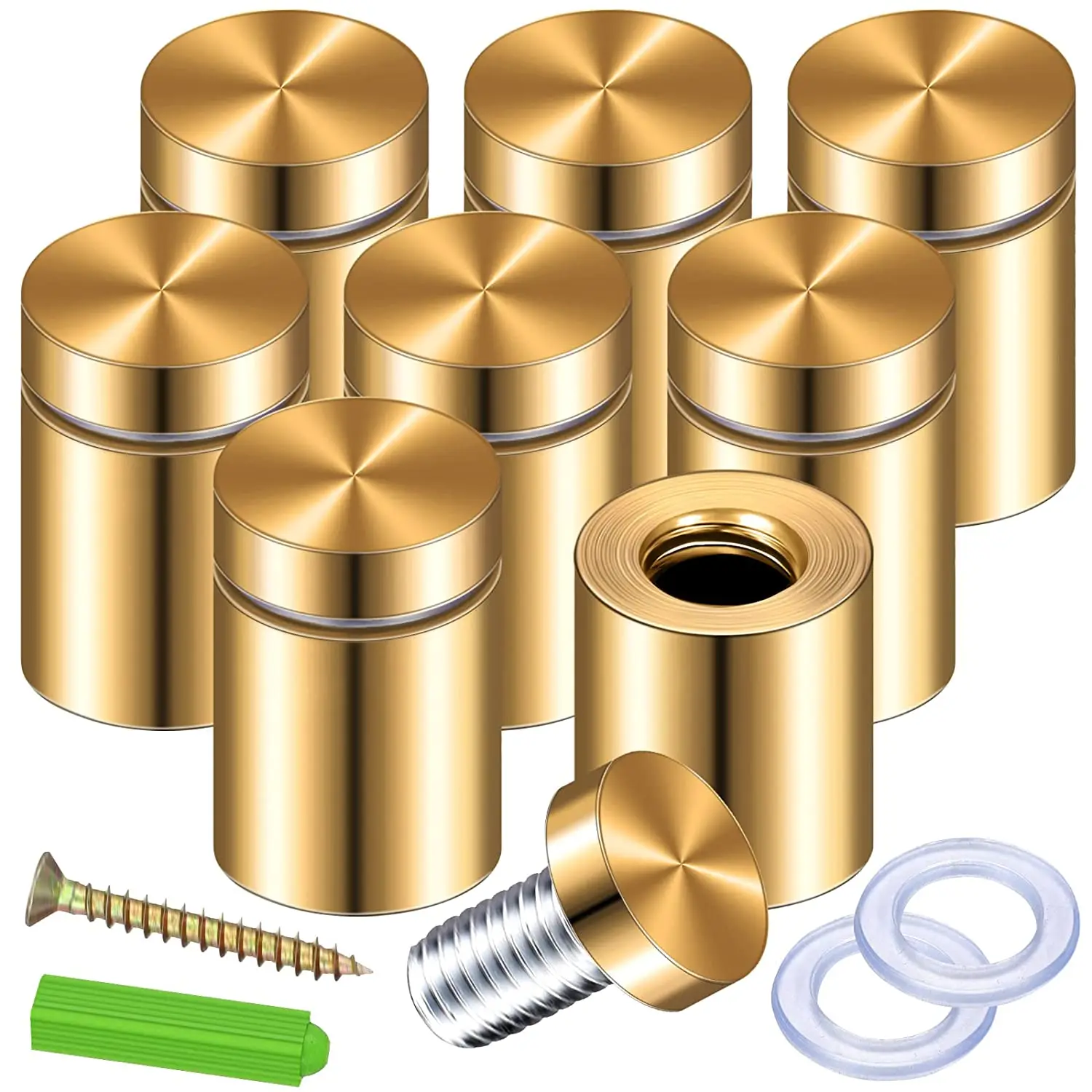 8 Pack Standoff Screws 3/4 X 6/5 Inch Gold Sign Standoffs Hanging Acrylic Picture Frame Advertising Screws Kit-B61B