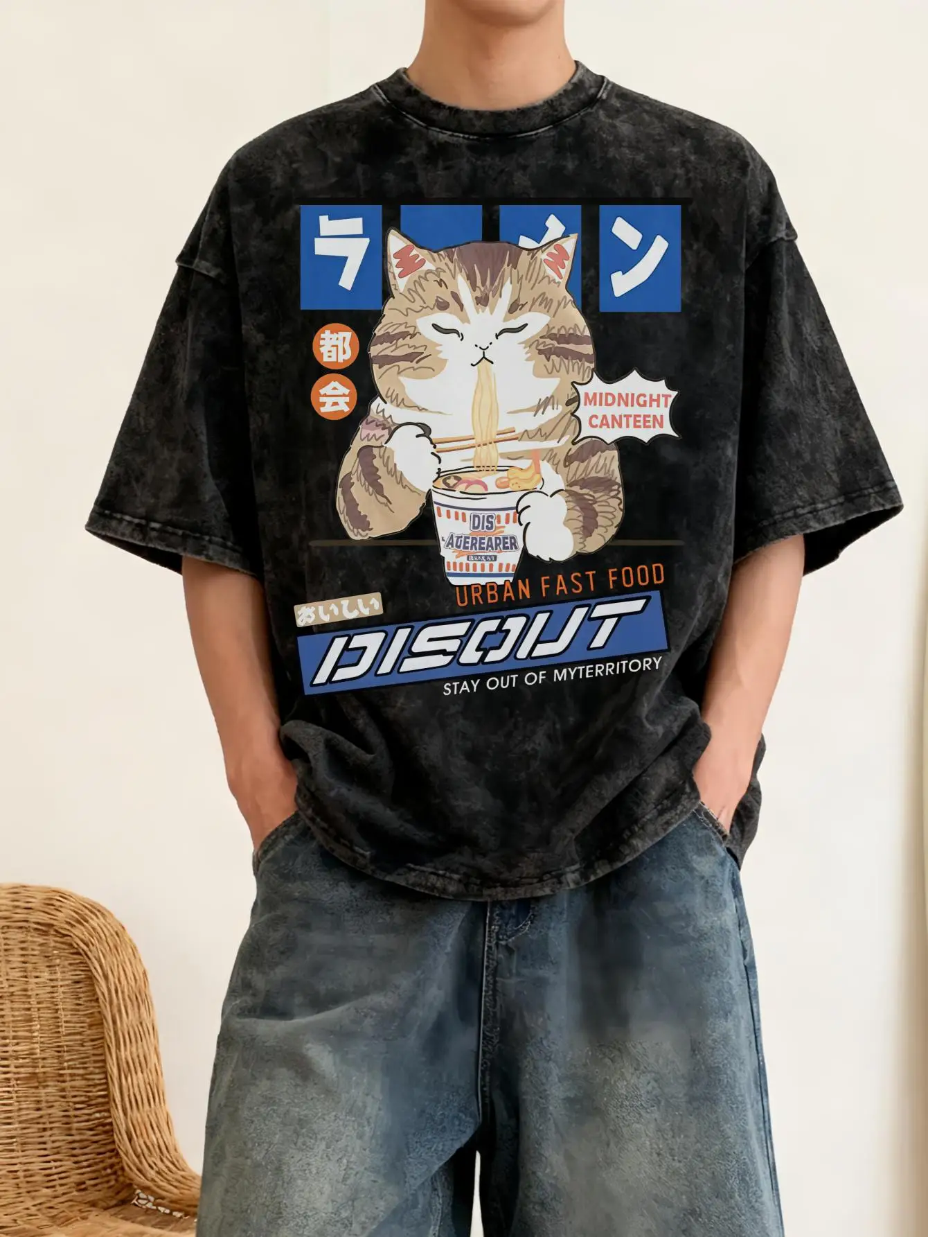 T-Shirt da Uomo in Cotone 100% ℅ Culotte Japonaise Hommes Blusa Masculina Style Cat Anime Graphic Tops Summer Oversized
