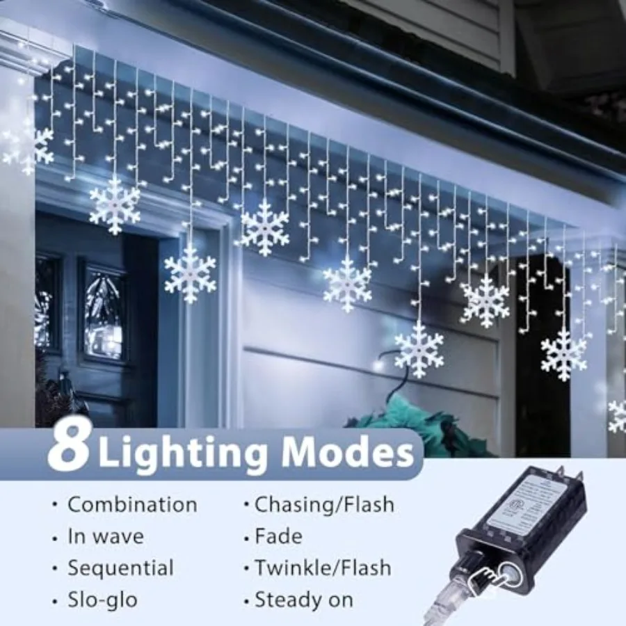 Snowflake Icicle Lights Outdoor 0 LED Icicle Christmas Lights with Timer 24 Drops 8 Modes Waterproof Christmas Light for Outdoo