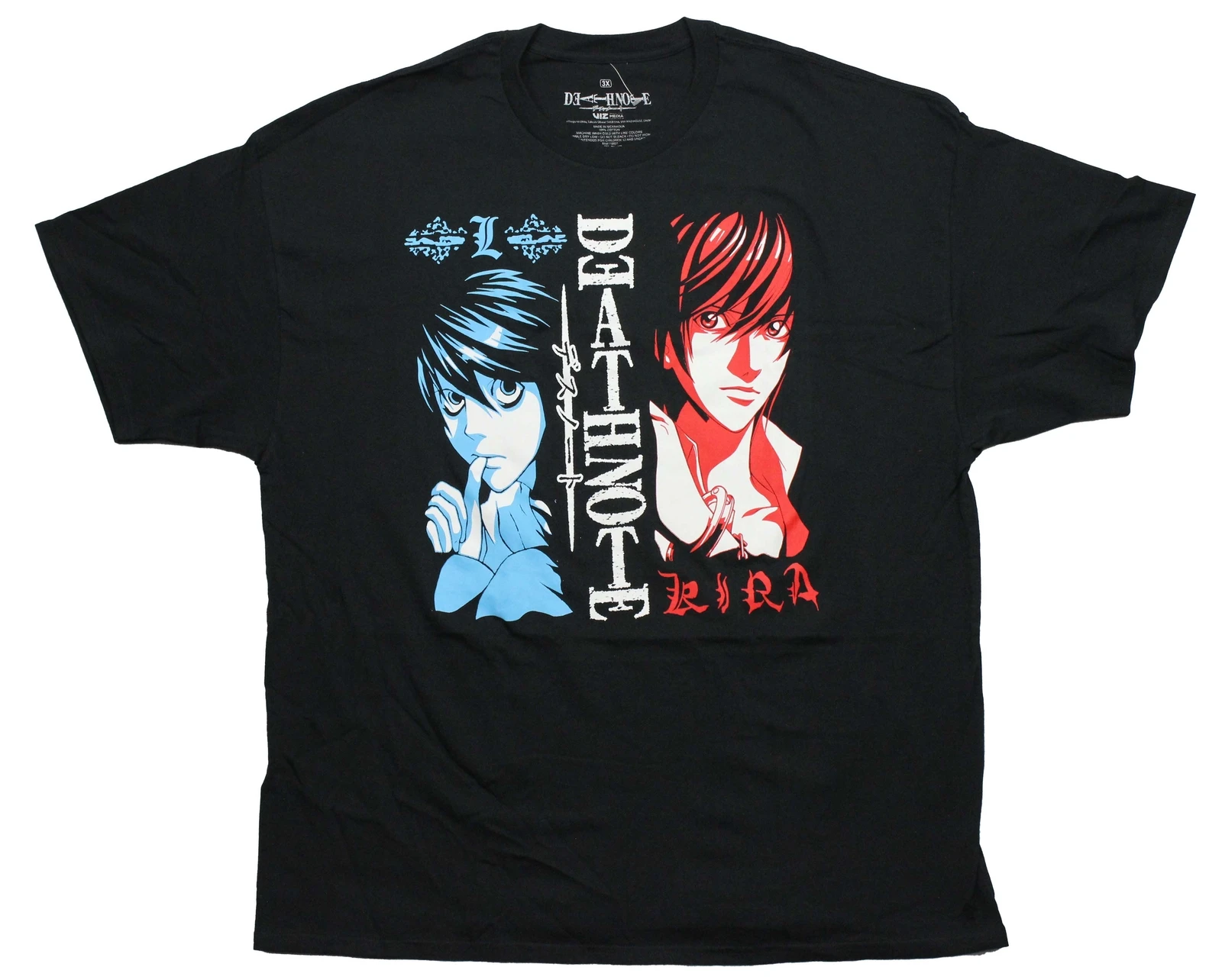 Nueva camiseta para adultos Death Note, Duo Split Between Death Note, camiseta de algodón azul L y roja Kira para hombre