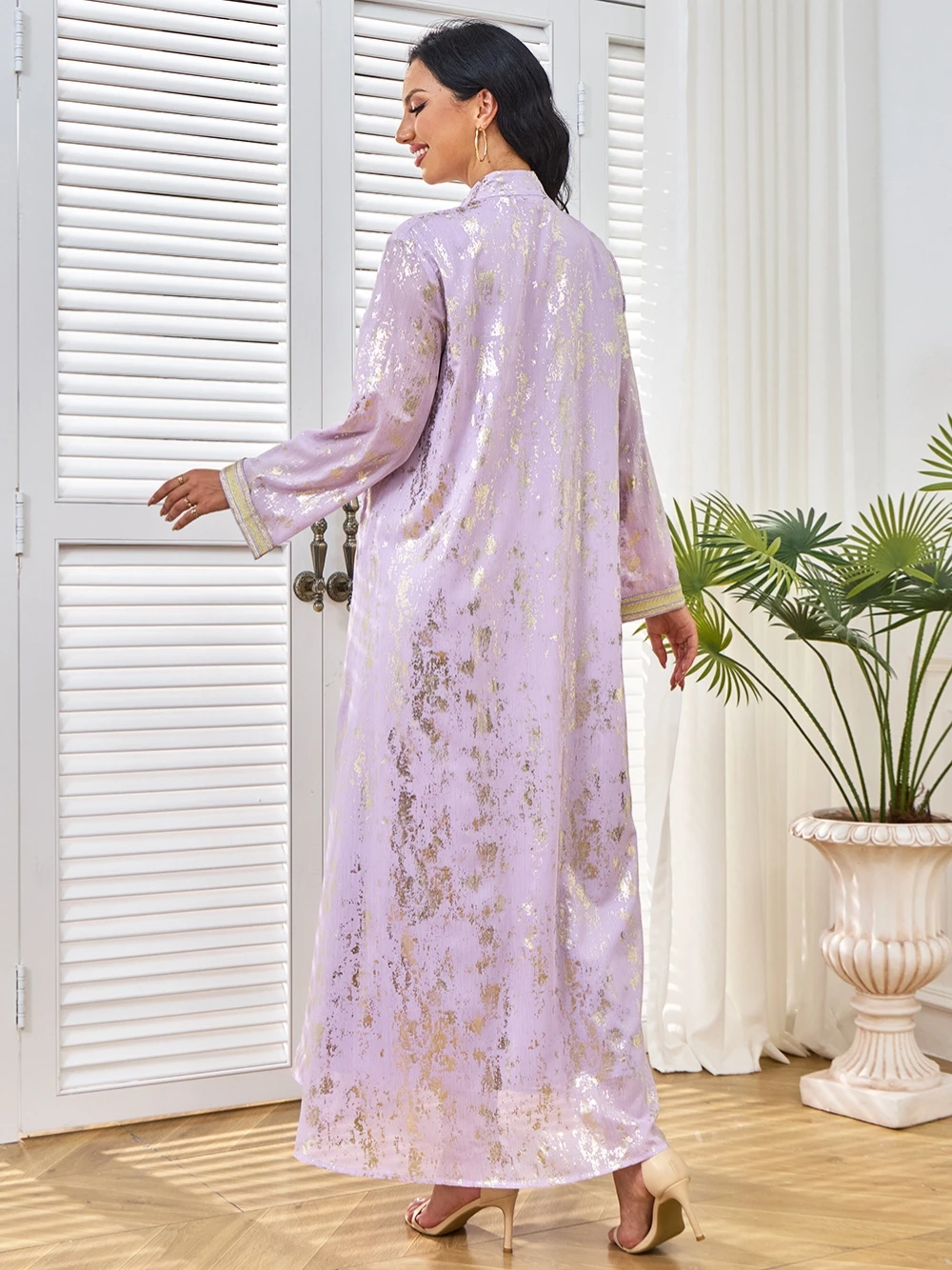 Hot Sale Abaya Purple Gilding Evening Dress Turkey Elegant Formal Party Robe Spring Autumn Customized In Stock Muslim Prom Gown