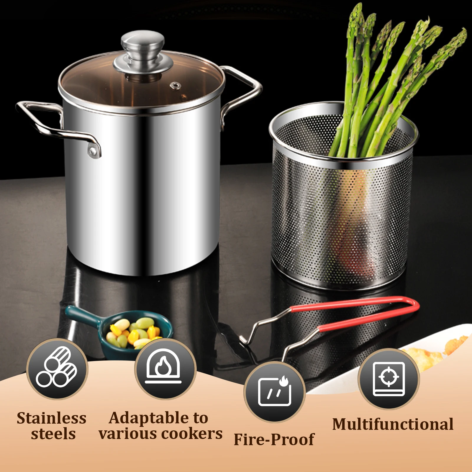 Deep Fryer Pot 3.2quart Stainless Steel Fry Pot With Basket And Lid Multifunctional Deep Frying Pot For Frying Fish Fries