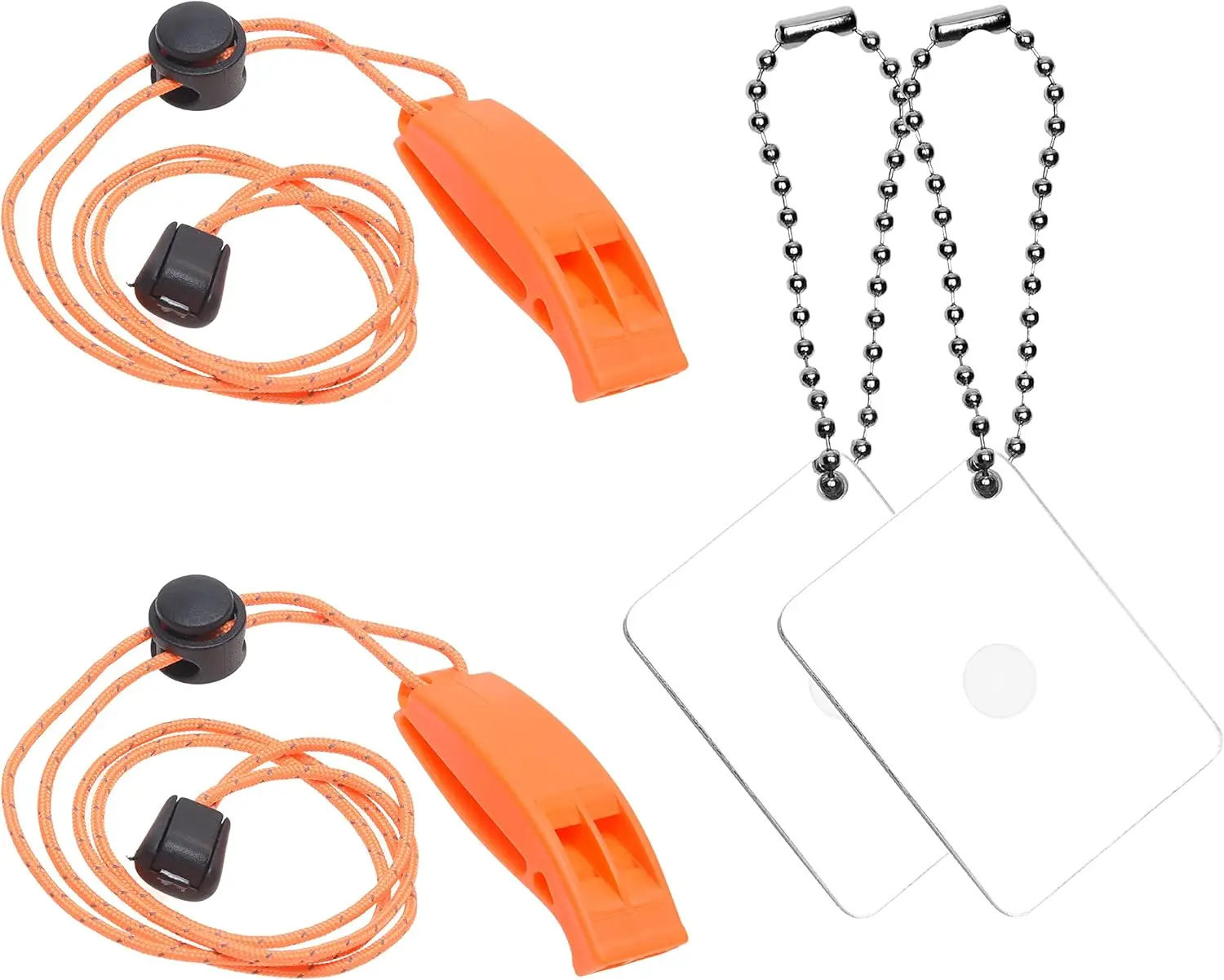 

2X Survival Whistle & 2X Signal Mirror - Outdoor Emergency Kit for Camping, Hiking, Boating