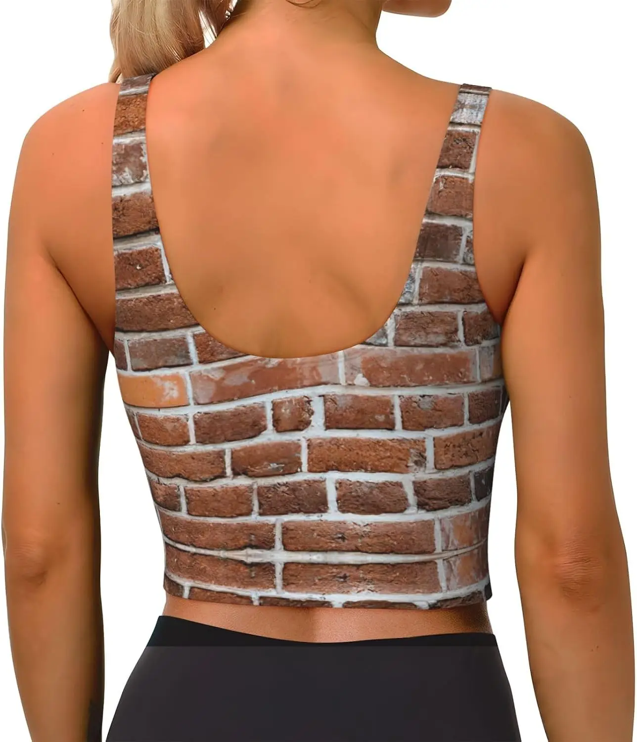Old Brick Wall Print Women'S Strappy Sports Bra Stretch Gym Bras U Neck Yoga Tops Comfort Seamless Bra
