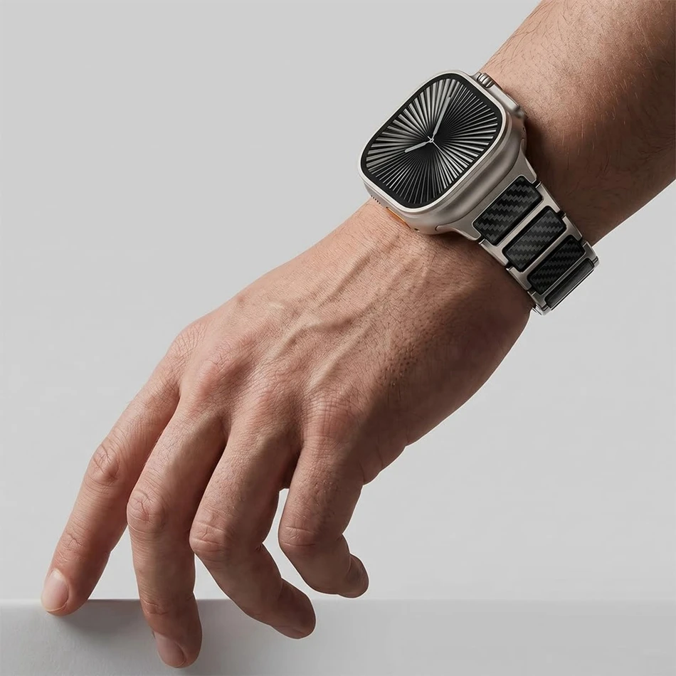 Titanium Carbon Fiber Pattern Band For Apple Watch Ultra 3/2 Band 49/46/45/44/42mm Magnetic Strap iWatch Series 11/10/9/8/7/SE/6 view 3