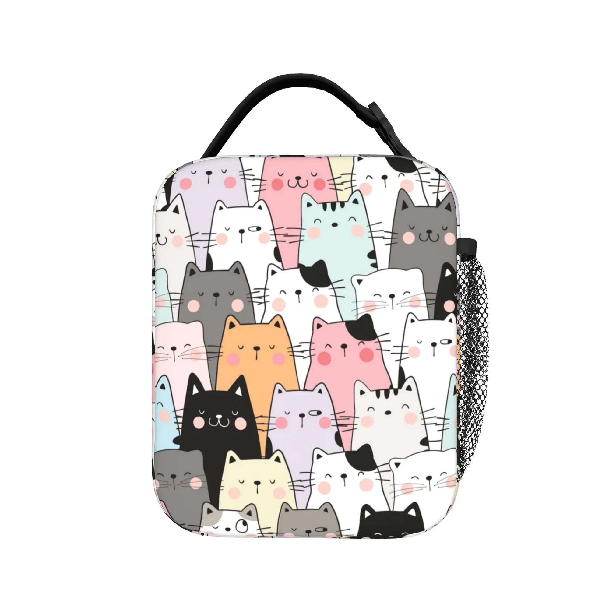 Cat Land Lunch Bag For Child Kawaii Pet Animals Graphic Design Lunch Box Retro Outdoor Cooler Bag Insulated Thermal Lunch Bags