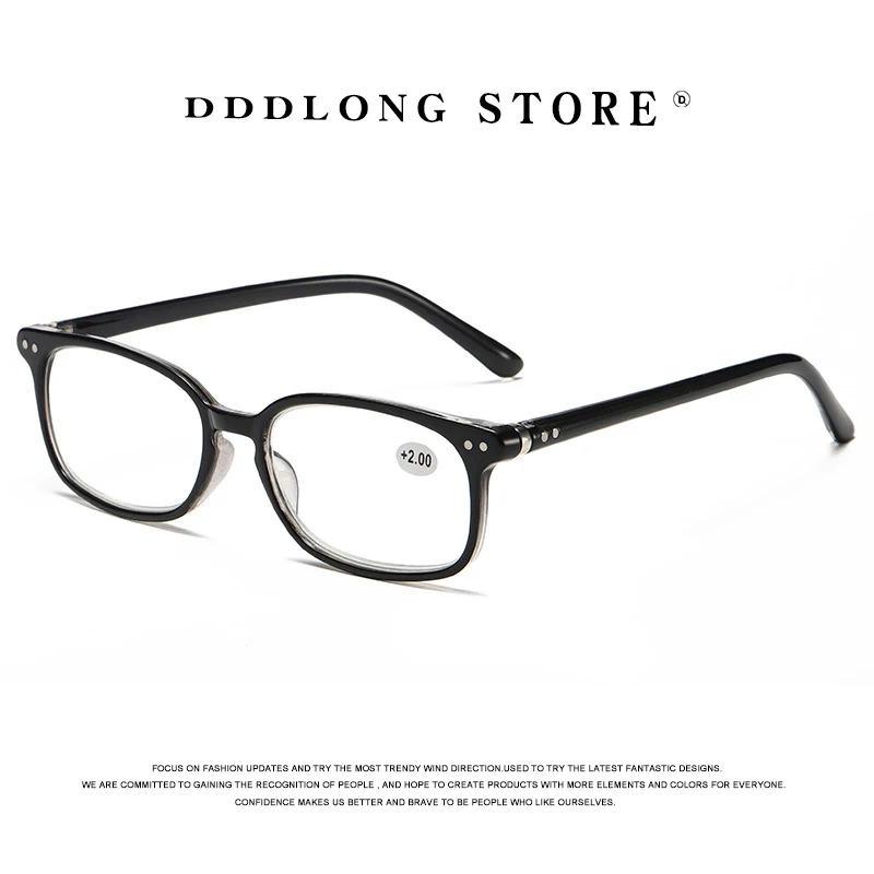 

DDDLONG Fashion Reading Glasses Women Square Diopter Hyperopia Farsighted Gift Presbyopic Eyeglasses Men +1.0 1.5 2.0 2.5 D229