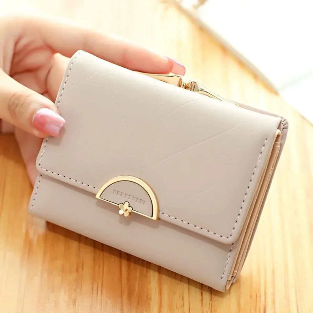 Women's Summer New Women's Short Wallet Japan and South Korea PU Leather Hardware Buckle Three Fold Bag High Texture Multi-c