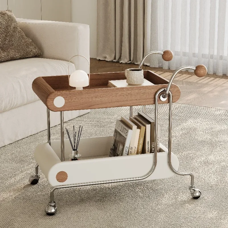 Retro Rolling Bar Cart with Wooden Top, Mid-Century Style Mobile Side Table,Multi-Functional End Table for Living Room & Kitch