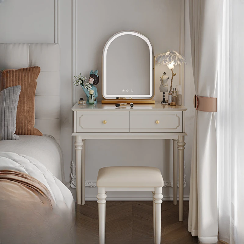 

Cream style solid wood dressing table, small unit, master bedroom, princess style white bedside dressing table