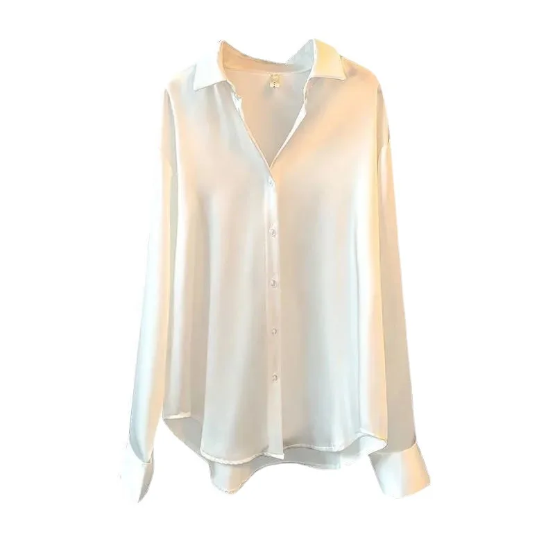 

Long Sleeve Satin Shirt Women Design Sense Spring Autumn New Fashion Versatile Drape Top Retro Hong Kong Style