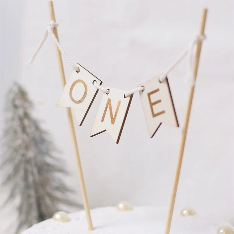 YOMDID Neue Holz EINjährige Geburtstagstorte Topper EIN Kuchen Flagge Kinder Erster Geburtstag Baby Shower Party Kuchen Dekorieren Lieferungen – Detail 11
