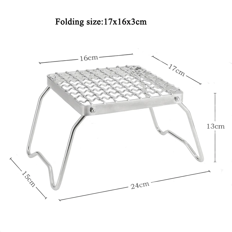 Outdoor Folding Stainless Steel Stove Holder Camping Mini Barbecue Rack Pot Holder Baking Tray Holder Campfire Grill Stand