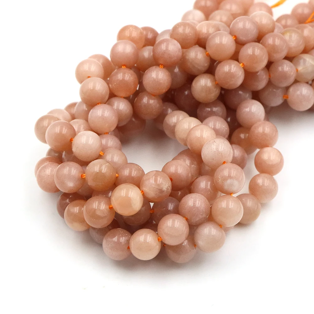Cuentas de piedra lunar naranja de 4, 6, 8 y 10 mm, cuentas redondas de piedra natural curativa, cuentas espaciadoras sueltas para la fabricación de joyas, pulseras y collares DIY.