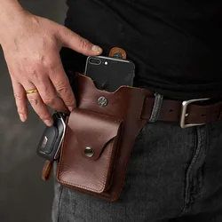 ZRCX Mobile Phone Waist Bag GenuineLeather Belt Bag for iphone Samsung Huawei Hook Hoop Holster Phone Pouch Waist Bag Cover Case