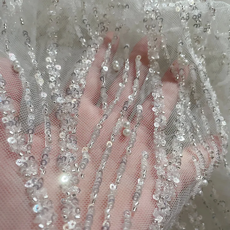 Braut-Spitzenstoffstreifen, luxuriöses Perlen-Pailletten-Hochzeitskleid, fortschrittlicher, maßgeschneiderter Nähstoff, RS3202 – Detail 9