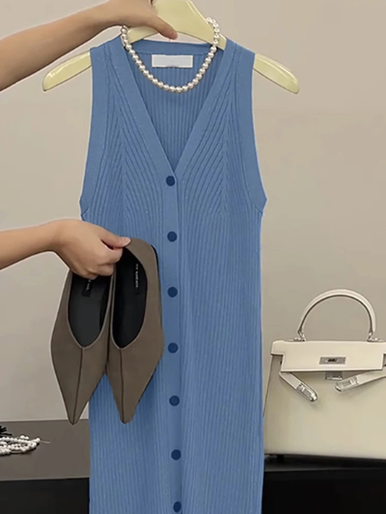 Faionable Color Hepburn Sle Dr Casual V-Ne Svel Malha Dr Confortável Viaje High-End Feel Feminino...