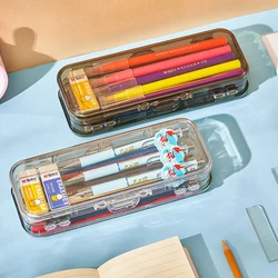 Pen Box Double Layers Clear Visible Multifunction Boys Girls Students Pencil Stationery Organizer Case