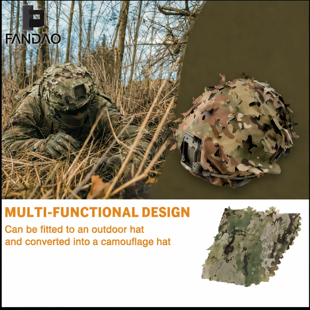 Tactical 3D Laser-Cut Helmet Cover Breathable Mesh Adjustable Camo Leaf Helmet Cover for Hunting Gear Combat Paintball Airsoft