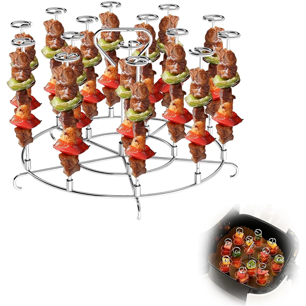 LMETJMA Air Fryer Skewer Stand Stainless Steel Air Fryer Skewer Rack Kabob Holder for Kitchen Grilling Chicken Meat Barbecue