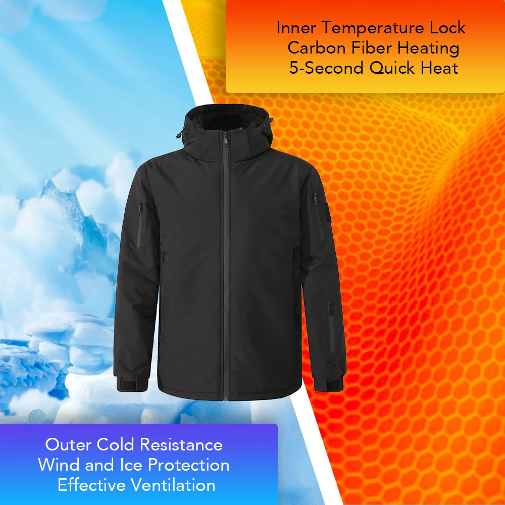 New Intelligent Heating Jacket Men 8 Area USB Electric Heated Hooded Coat Washable Windproof Warm Outdoor Jacket USB Charging